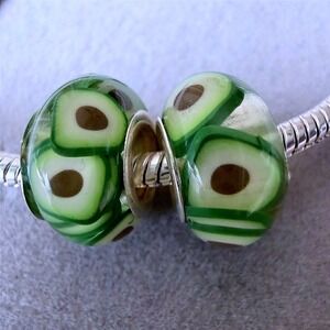 Set of 2 Avocado Murano Beads fits PANDORA